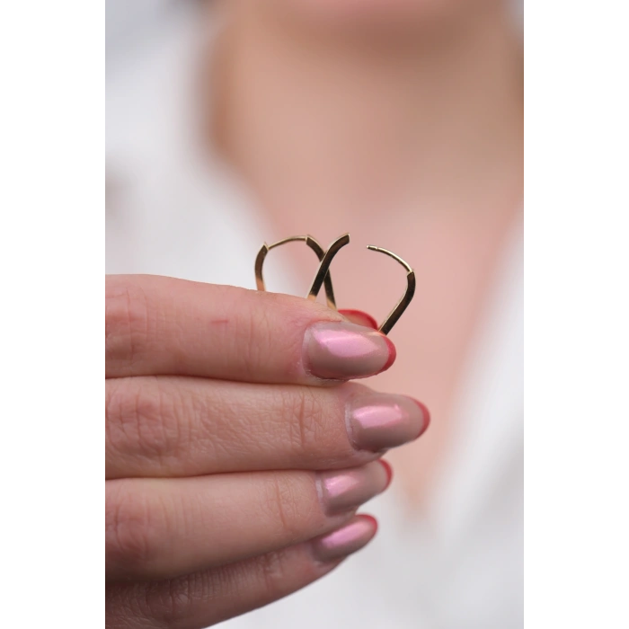 14 Ayar Altın Oval Uzun U Şeklinde Küpe 1177