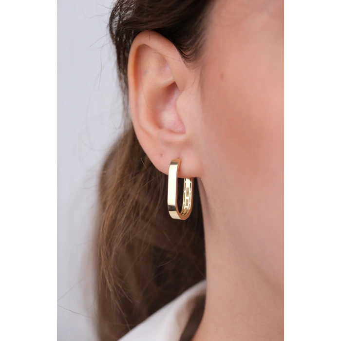 14 Ayar Altın Oval Uzun U Şeklinde Küpe 1177