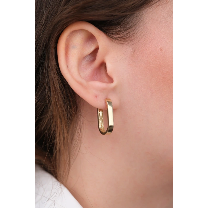 14 Ayar Altın Oval Uzun U Şeklinde Küpe 1177