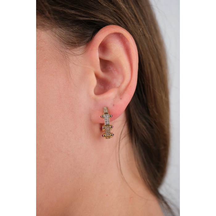 14 Ayar Altın Pembe Taşlı Küpe 735