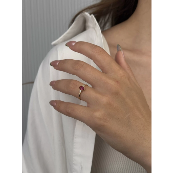 14 Ayar Altın Pembe Taşlı Yüzük 971