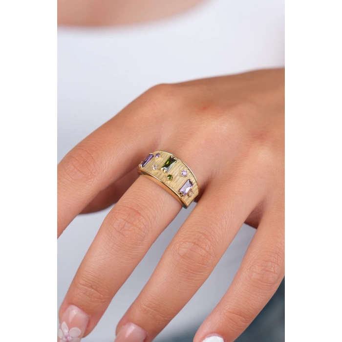 14 Ayar Altın Renkli Taşlı Yüzük 909