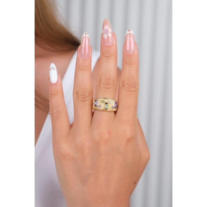 14 Ayar Altın Renkli Taşlı Yüzük 909