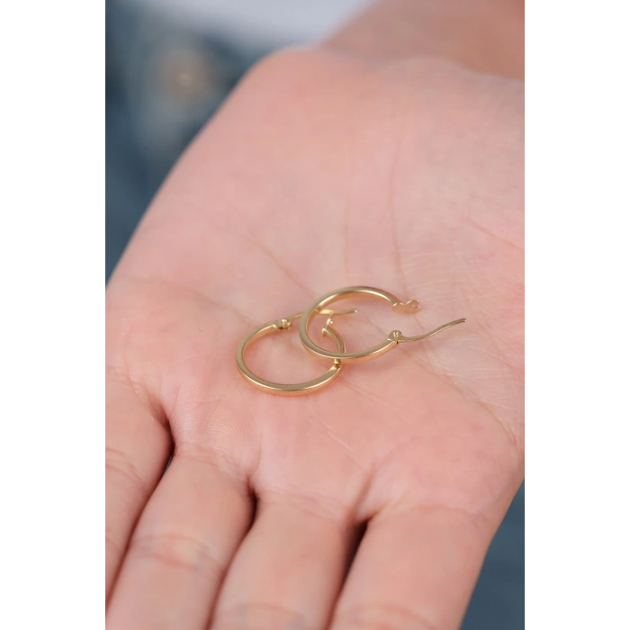 14 Ayar Altın Sade Halka Küpe 1013