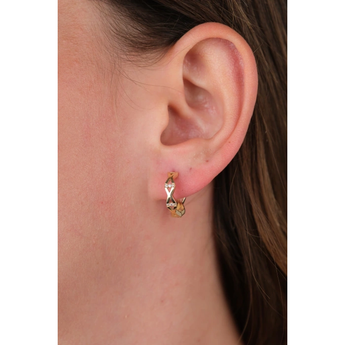 14 Ayar Altın Şekilli Taşlı Küpe 846