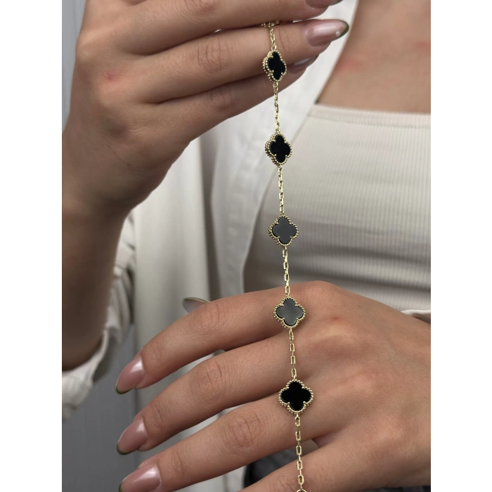 14 Ayar Altın Siyah Yonca Bileklik 1055