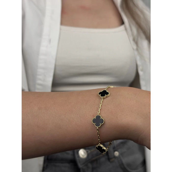 14 Ayar Altın Siyah Yonca Bileklik 1055