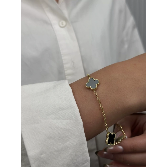 14 Ayar Altın Sİyah Yonca Bileklik 933