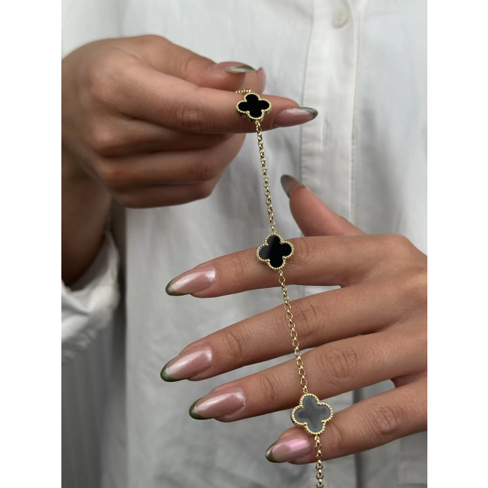 14 Ayar Altın Sİyah Yonca Bileklik 933