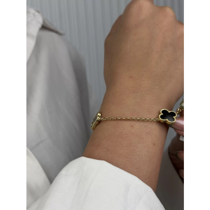 14 Ayar Altın Sİyah Yonca Bileklik 933