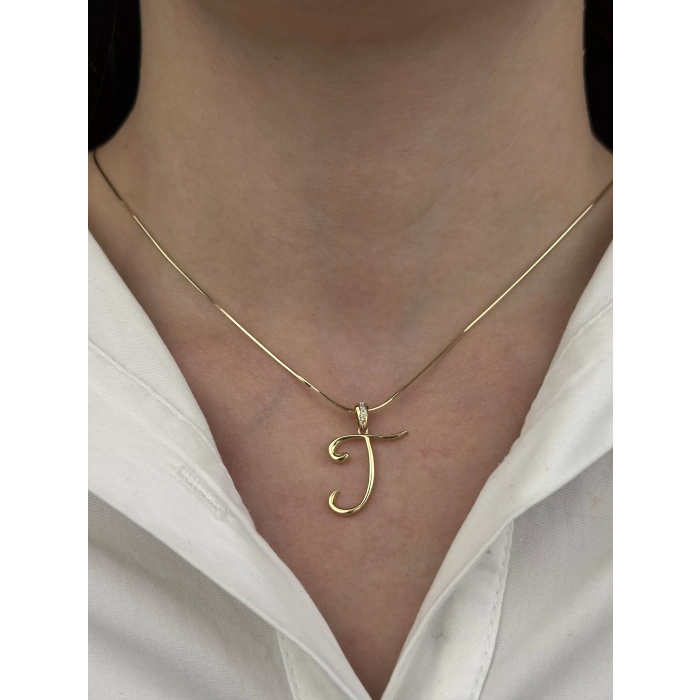 14 Ayar Altın T Harfi Kolye Ucu 443