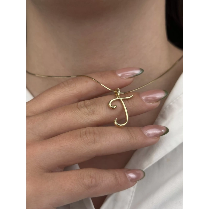 14 Ayar Altın T Harfi Kolye Ucu 443