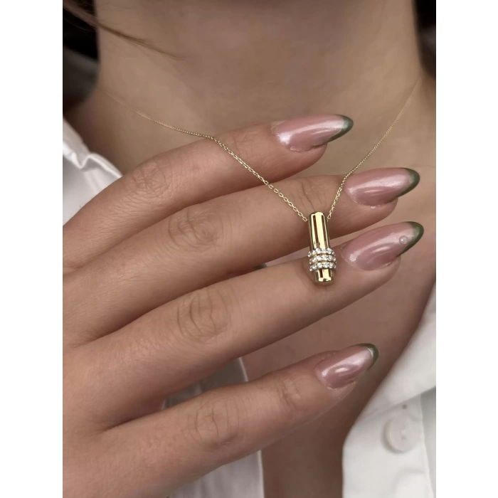 14 Ayar Altın Taşlı Çubuk Kolye 633