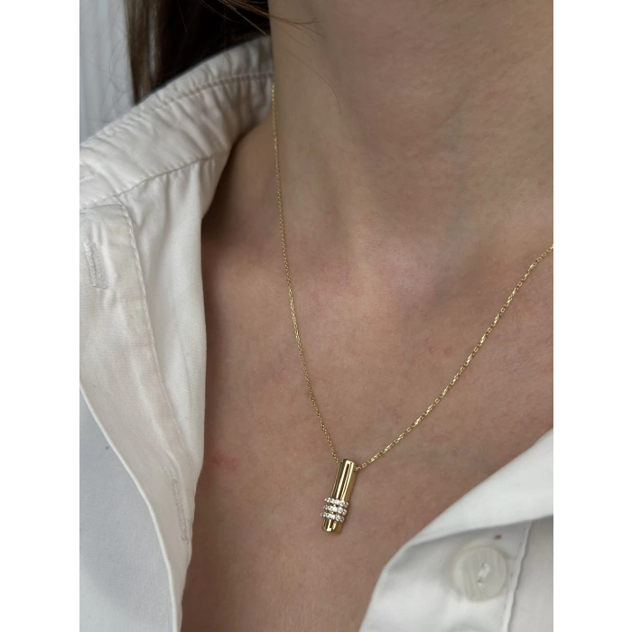 14 Ayar Altın Taşlı Çubuk Kolye 633