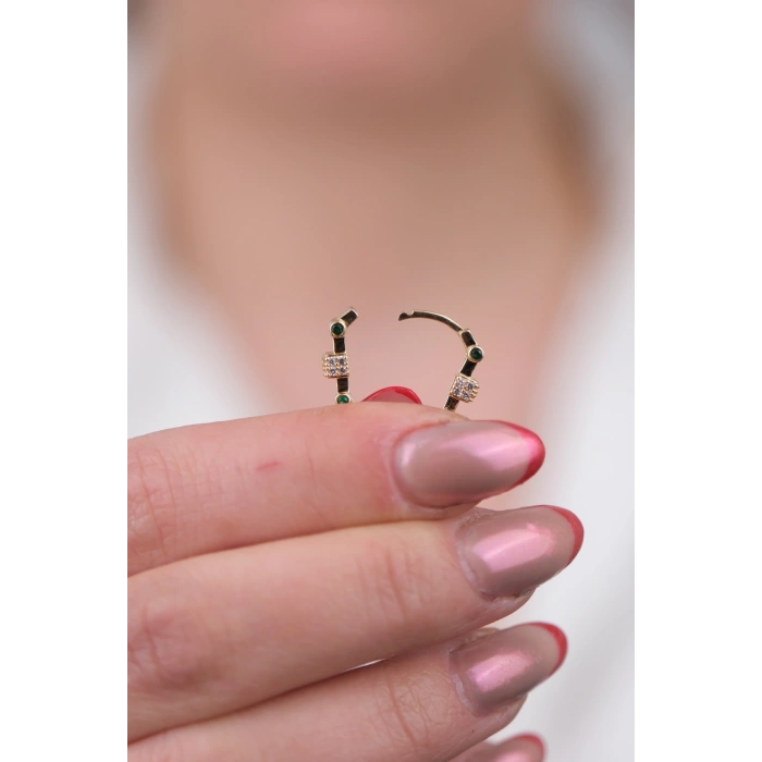 14 Ayar Altın Taşlı Çubuk Küpe 1178