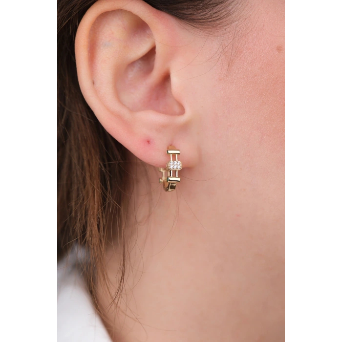 14 Ayar Altın Taşlı Çubuk Küpe 1178