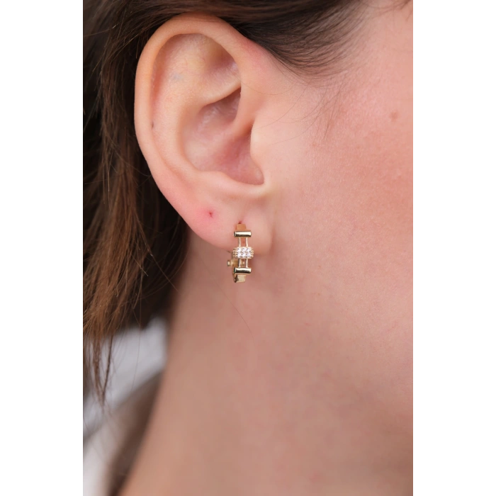 14 Ayar Altın Taşlı Çubuk Küpe 1178