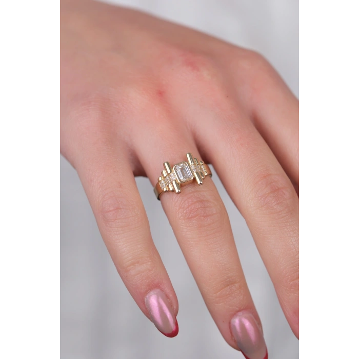 14 Ayar Altın Taşlı Çubuk Yüzük 1012