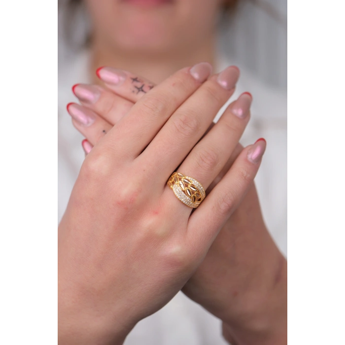 14 Ayar Altın Taşlı Desenli Yüzük 724