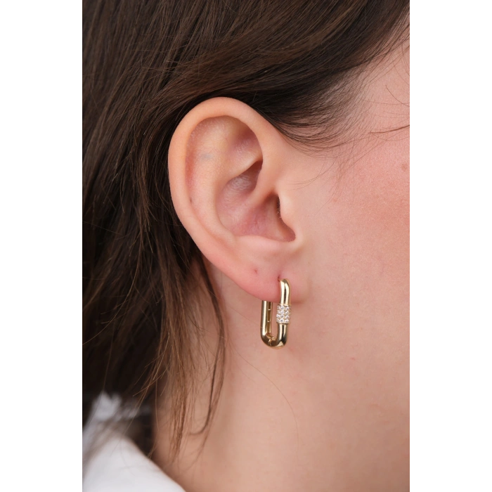 14 Ayar Altın Taşlı Dikdörtgen Küpe 1162