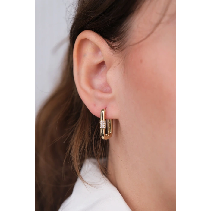 14 Ayar Altın Taşlı Dikdörtgen Küpe 1162