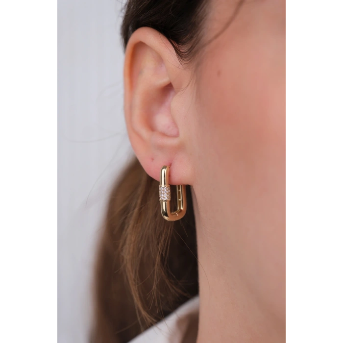 14 Ayar Altın Taşlı Dikdörtgen Küpe 1162