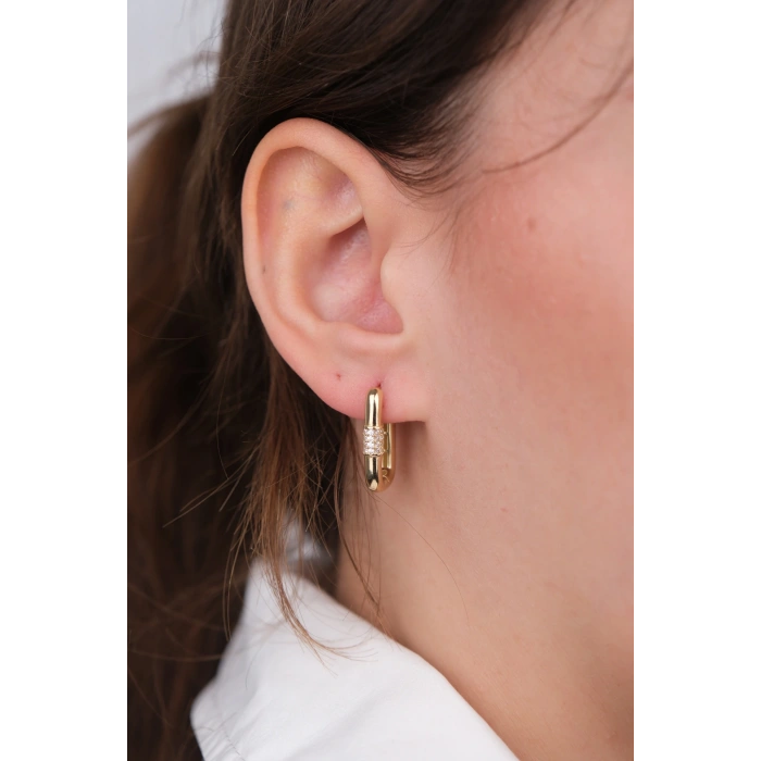 14 Ayar Altın Taşlı Dikdörtgen Küpe 1162