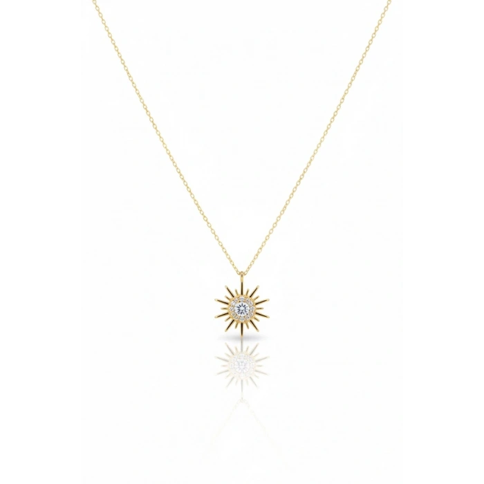 14 Ayar Altın Taşlı Güneş Kolye 676