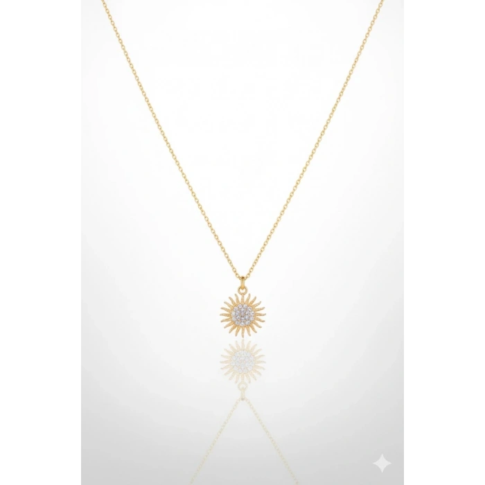 14 Ayar Altın Taşlı Güneş Kolye 729