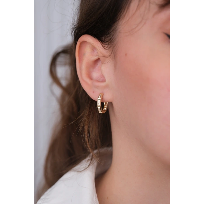 14 Ayar Altın Taşlı Halka Küpe 1183