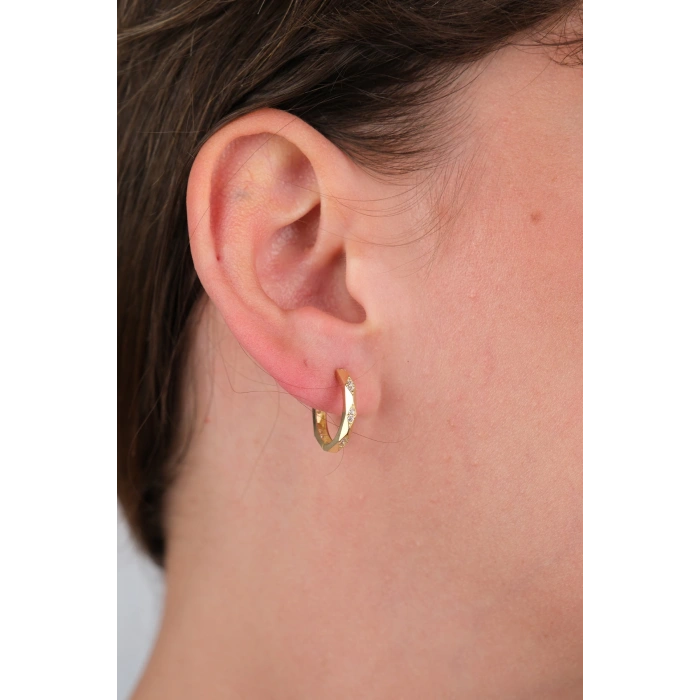 14 Ayar Altın Taşlı Halka Küpe 703