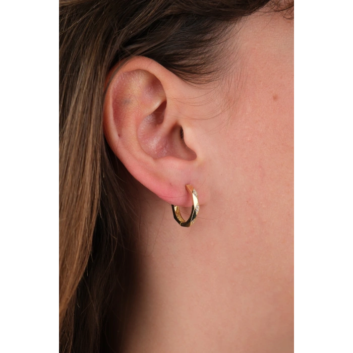 14 Ayar Altın Taşlı Halka Küpe 703