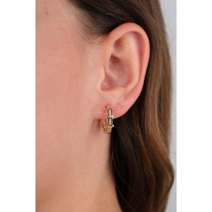 14 Ayar Altın Taşlı Halka Küpe 874