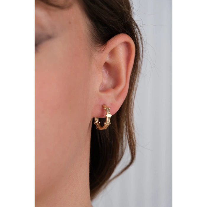 14 Ayar Altın Taşlı Halka Küpe 874