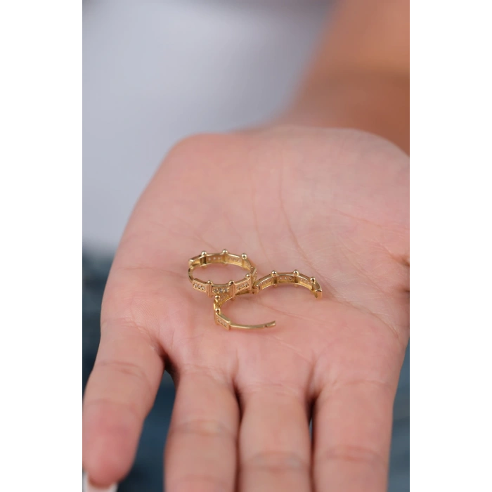 14 Ayar Altın Taşlı Halka Küpe 874