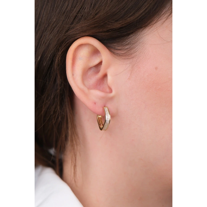 14 Ayar Altın Taşlı Kare Küpe 1129