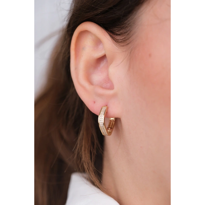 14 Ayar Altın Taşlı Kare Küpe 1129