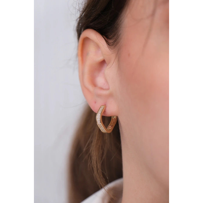 14 Ayar Altın Taşlı Kare Küpe 1129