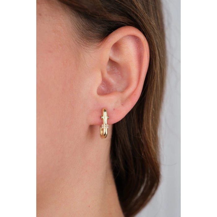 14 Ayar Altın Taşlı Kare Küpe 736