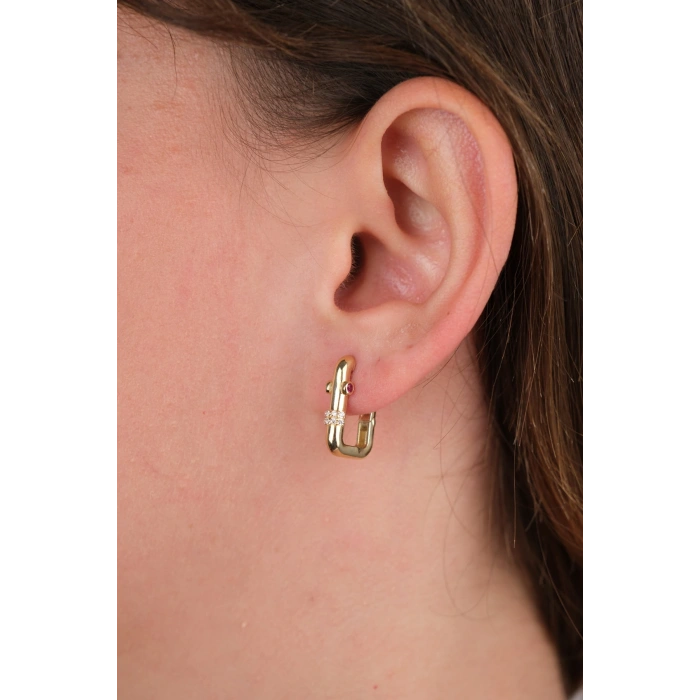 14 Ayar Altın Taşlı Kare Küpe 736