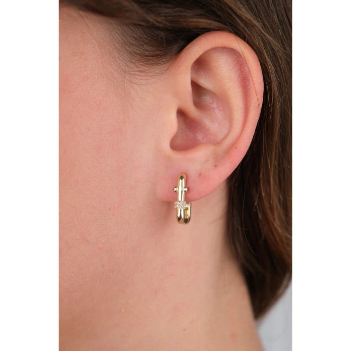 14 Ayar Altın Taşlı Kare Küpe 736