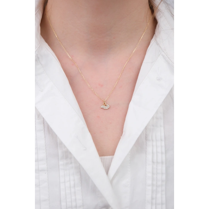 14 Ayar Altın Taşlı Kuğu Figürlü Kolye 420