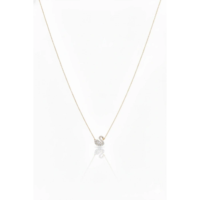 14 Ayar Altın Taşlı Kuğu Figürlü Kolye 420