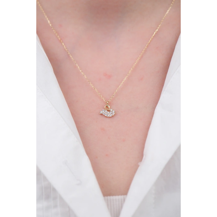 14 Ayar Altın Taşlı Kuğu Figürlü Kolye 420