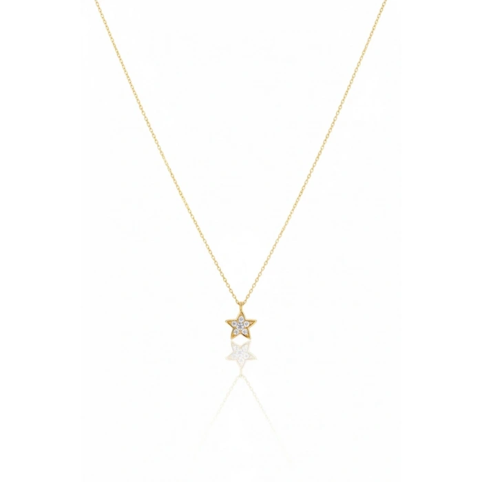 14 Ayar Altın Taşlı Minimal Yıldız Kolye 418