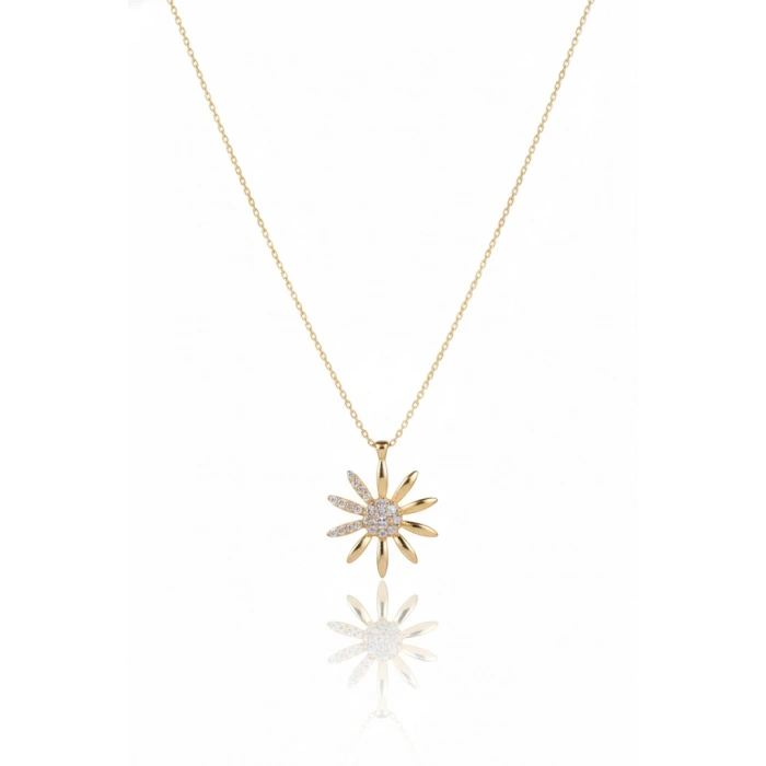 14 Ayar Altın Taşlı Papatya Kolye 875