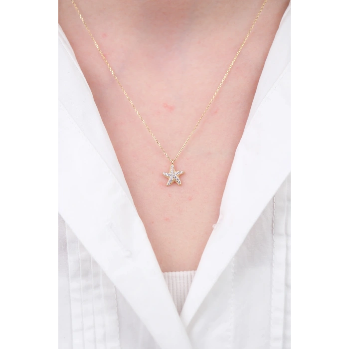 14 Ayar Altın Taşlı Yıldız Kolye 630
