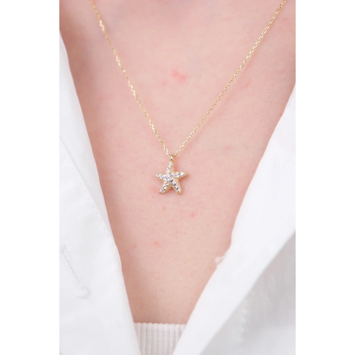 14 Ayar Altın Taşlı Yıldız Kolye 630