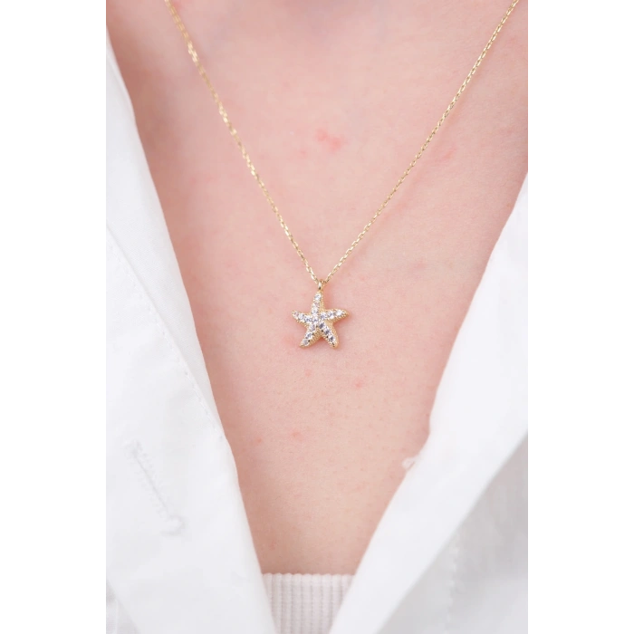 14 Ayar Altın Taşlı Yıldız Kolye 630