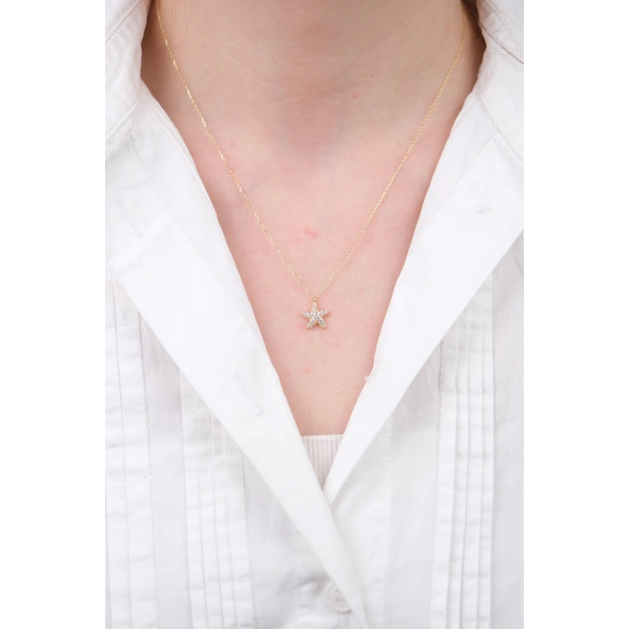 14 Ayar Altın Taşlı Yıldız Kolye 630